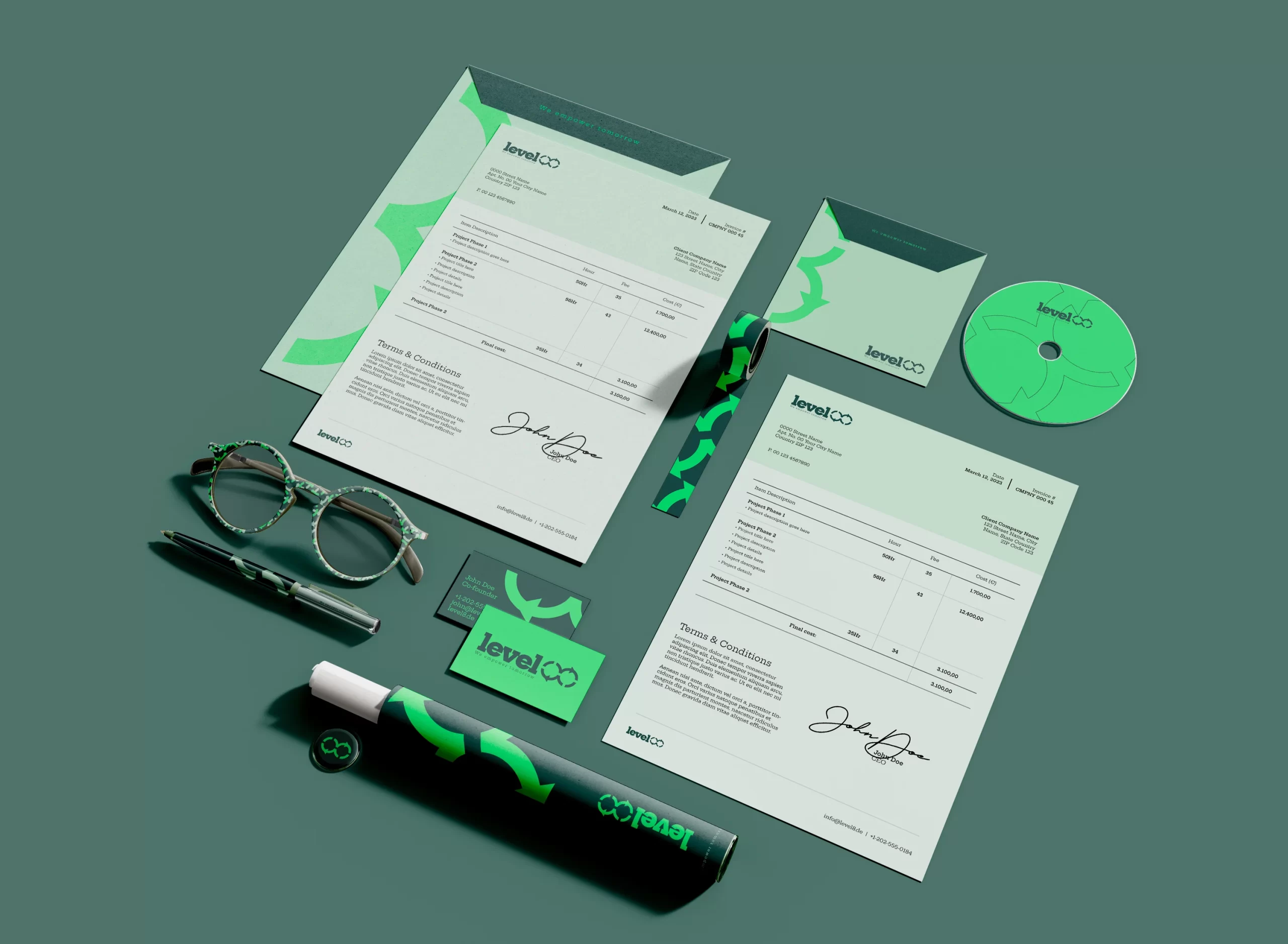 Stationery, branding for level8